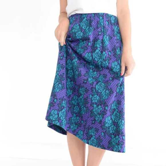 Vintage Cricket Lane Purple & Teal Floral Midi Skirt  Small - Picture 2 of 14